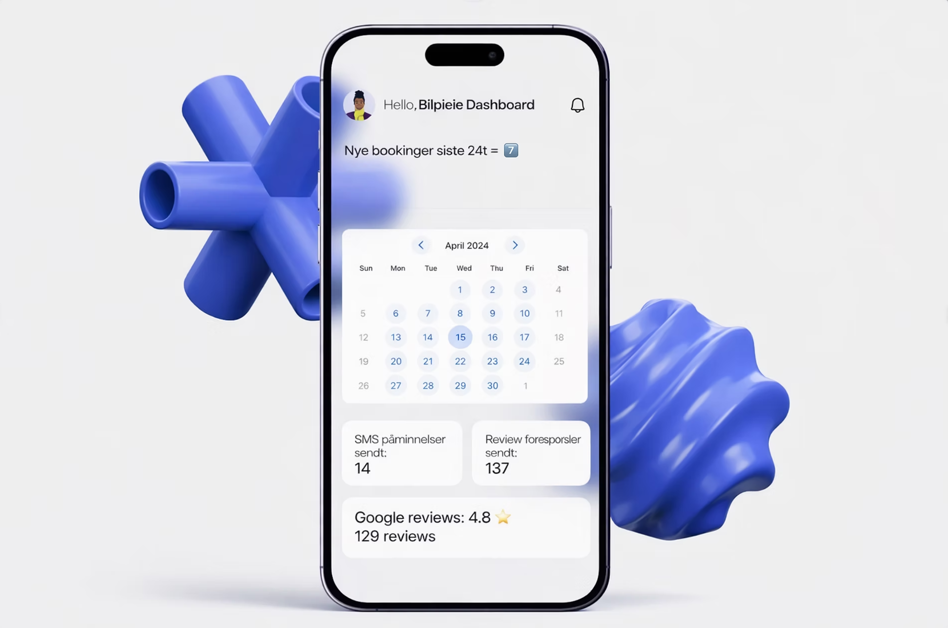 Callico bilpleie dashboard på mobil
